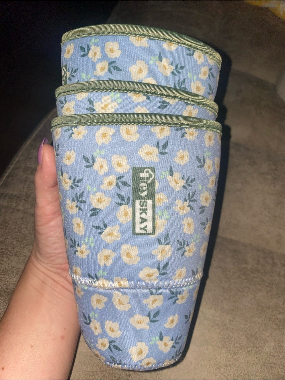 Heyskay Insulated Neoprene Floral Bottle Cooler Sleeves Blue/Green/White 3Pk